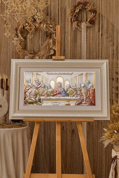 Срібна ікона &laquo;Тайна вечеря&raquo; 86x54 см кольорова у бежевій рамці CO 6465 8 CS DM 8330 BG фото
