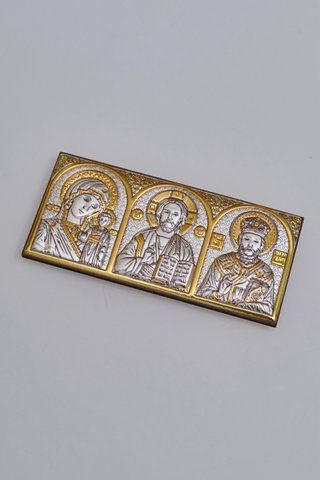 Автомобільна срібна ікона &laquo;Двійця&raquo; вертикальна із золотими акцентами 4,6x10,1 см AP-2 G фото
