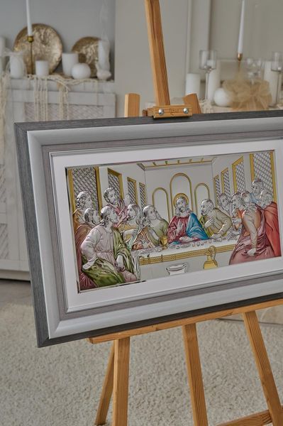 Срібна ікона &laquo;Тайна вечеря&raquo; 86x54 см кольорова у сірій рамці CO 6465 8 CS DM 8330 GY фото