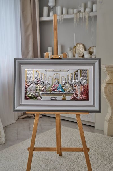 Срібна ікона &laquo;Тайна вечеря&raquo; 86x54 см кольорова у сірій рамці CO 6465 8 CS DM 8330 GY фото