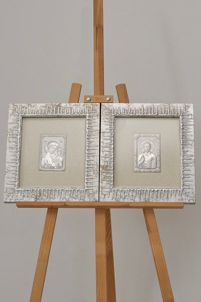 Вінчальна пара &laquo;Ісус та Марія&raquo; 34x38 см велика у срібній рамці QS 252 QS 256 фото