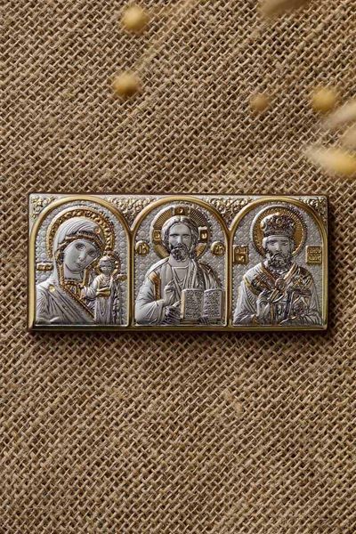 Автомобільна срібна ікона &laquo;Двійця&raquo; вертикальна із золотими акцентами 4,6x10,1 см AP-2 G фото