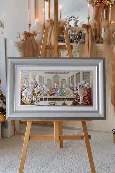 Срібна ікона &laquo;Тайна вечеря&raquo; 86x54 см кольорова у сірій рамці CO 6465 8 CS DM 8330 GY фото