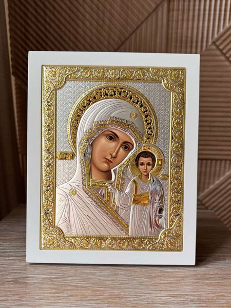Вінчальна пара &laquo;Спаситель та Богородиця&raquo; 18,5x23,5 см чисто срібна у дерев'яній рамці PR 5B фото