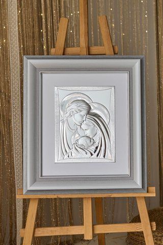 Серебряная икона &laquo;Святая Семья&raquo; 53,5x60 см в серой рамке 444071 DM 8330 GY фото
