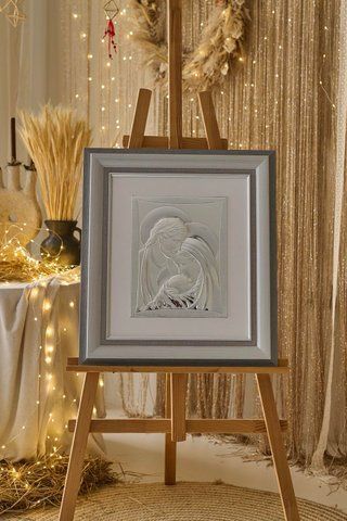 Срібна ікона &laquo;Свята Родина&raquo; 53,5x60 см у сірій рамці 444071 DM 8330 GY фото
