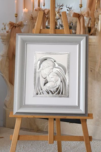 Срібна ікона &laquo;Свята Родина&raquo; 53,5x60 см у сірій рамці 444071 DM 8330 GY фото