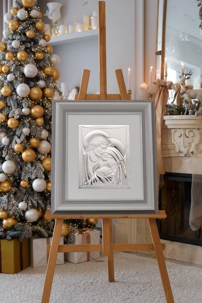Срібна ікона &laquo;Свята Родина&raquo; 53,5x60 см у сірій рамці 444071 DM 8330 GY фото