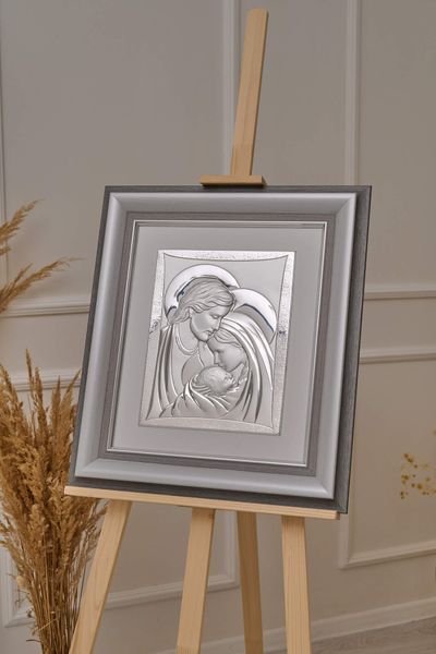 Срібна ікона &laquo;Свята Родина&raquo; 53,5x60 см у сірій рамці 444071 DM 8330 GY фото