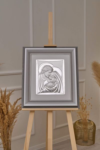Срібна ікона &laquo;Свята Родина&raquo; 53,5x60 см у сірій рамці 444071 DM 8330 GY фото