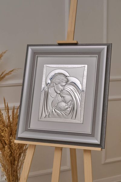 Срібна ікона &laquo;Свята Родина&raquo; 53,5x60 см у сірій рамці 444071 DM 8330 GY фото