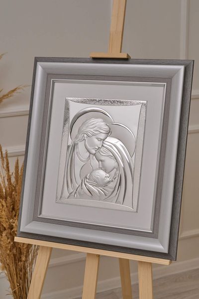 Срібна ікона &laquo;Свята Родина&raquo; 53,5x60 см у сірій рамці 444071 DM 8330 GY фото