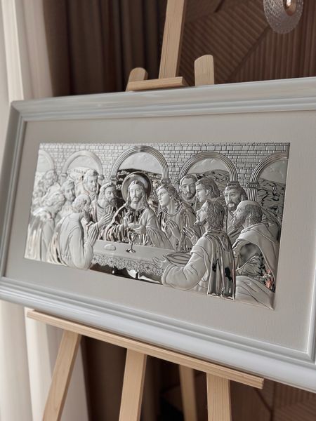 Ікона &laquo;Тайна вечеря&raquo; срібна в білій рамці 78&times;50 см 0290 5S DM 8330 W фото