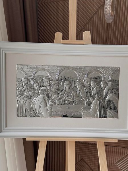 Ікона &laquo;Тайна вечеря&raquo; срібна в білій рамці 78&times;50 см 0290 5S DM 8330 W фото