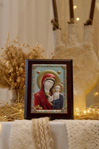 Срібна ікона &laquo;Богородиця Казанська&raquo;, середній формат, 13,5&times;17,5 см PD 256 фото