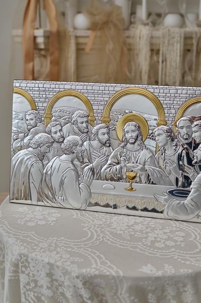 Ікона &laquo;Тайна вечеря&raquo; срібна із золотими вставками 22&times;43 см без рамки AE 0290 4 фото