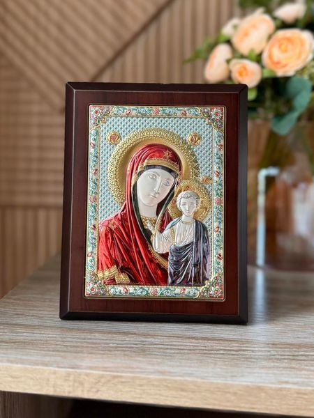Срібна ікона &laquo;Богородиця Казанська&raquo;, середній формат, 13,5&times;17,5 см PD 256 фото