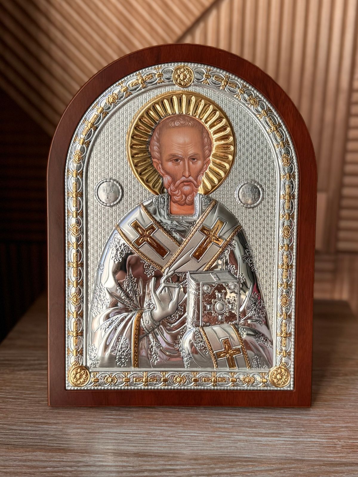 Срібна ікона &laquo;Святий Миколай Чудотворець&raquo;, середній формат, 22&times;30 см 21471 фото