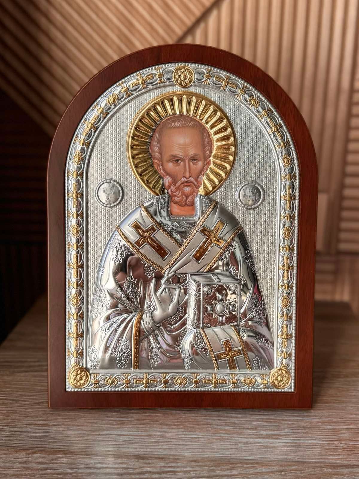 Срібна ікона &laquo;Святий Миколай Чудотворець&raquo;, середній формат, 22&times;30 см 21471 фото