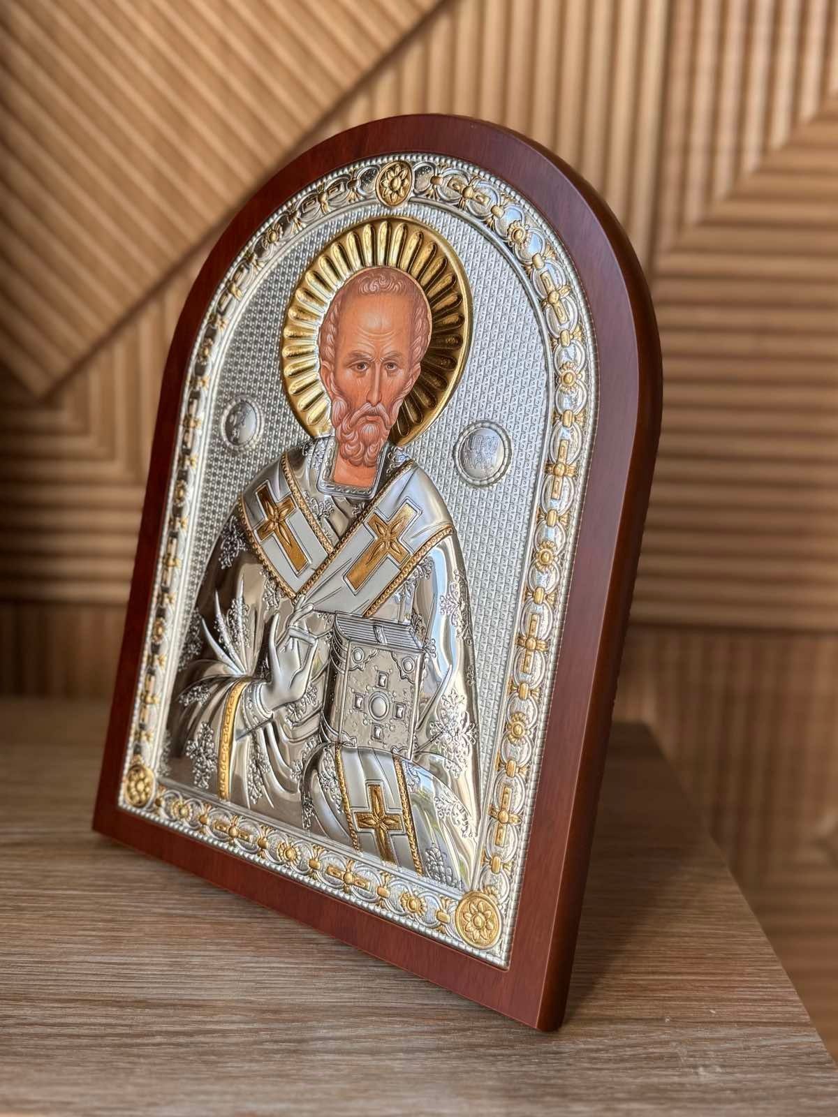 Срібна ікона &laquo;Святий Миколай Чудотворець&raquo;, середній формат, 22&times;30 см 21471 фото