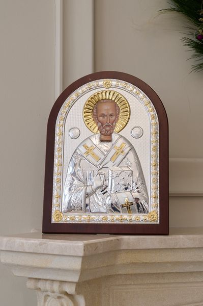 Срібна ікона &laquo;Святий Миколай Чудотворець&raquo;, середній формат, 22&times;30 см 21471 фото