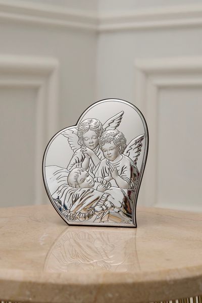 Икона серебряная "Ангелы у ребенка"  16х19.5см (81084 3L)  фото