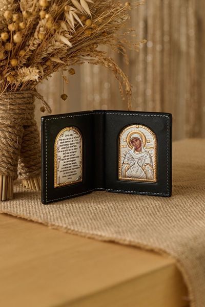 Кошелек Матерь Божья Семистрельная, с молитвой, серебро с позолотой (код K/006G/UA ) 8*8,5 см K/006G/UA фото