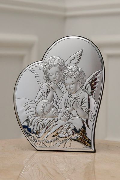 Икона серебряная "Ангелы у ребенка"  16х19.5см (81084 3L)  фото