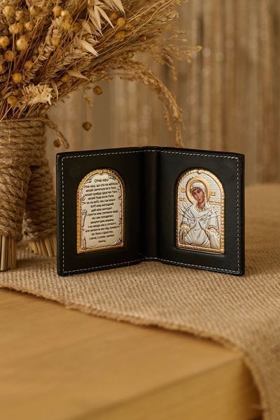 Кошелек Матерь Божья Семистрельная, с молитвой, серебро с позолотой (код K/006G/UA ) 8*8,5 см K/006G/UA фото