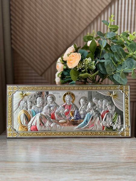 Срібна ікона &laquo;Тайна вечеря&raquo; 15x35 см вузька кольорова PD 212 18C фото