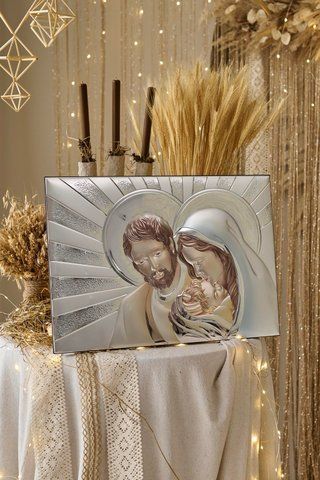 Срібна ікона &laquo;Свята Родина&raquo; 50x35 см кольорова 81259 7LCOL фото