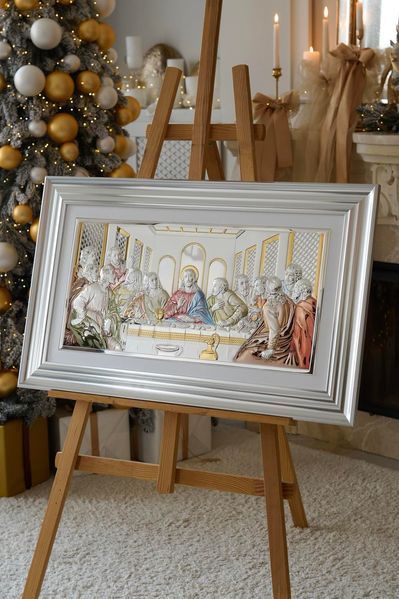 Срібна ікона &laquo;Тайна вечеря&raquo; 82x52 см кольорова у темній рамці CO 6465 8 CS DM 8330 фото