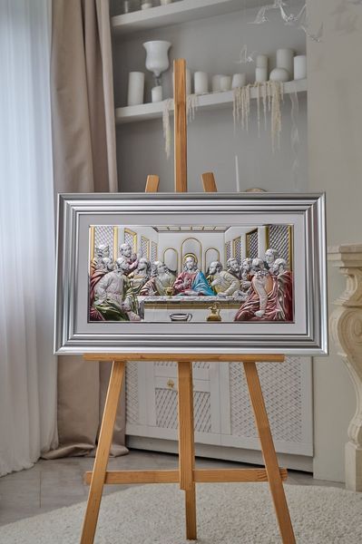 Срібна ікона &laquo;Тайна вечеря&raquo; 82x52 см кольорова у темній рамці CO 6465 8 CS DM 8330 фото