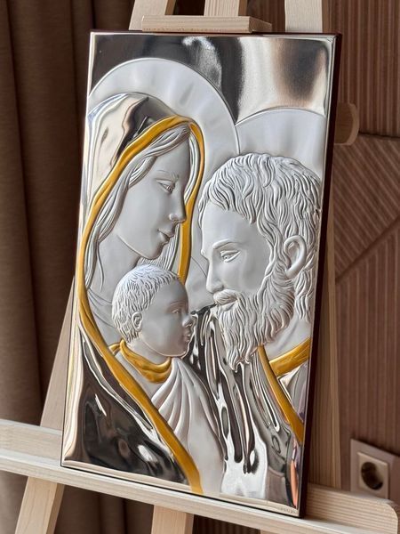 Срібна ікона &laquo;Свята Родина&raquo; з позолоченими деталями, великий формат, 27&times;45 см 1708/45D фото