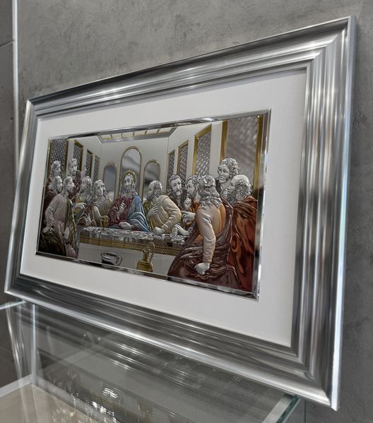 Срібна ікона &laquo;Тайна вечеря&raquo; 82x52 см кольорова у темній рамці CO 6465 8 CS DM 8330 фото