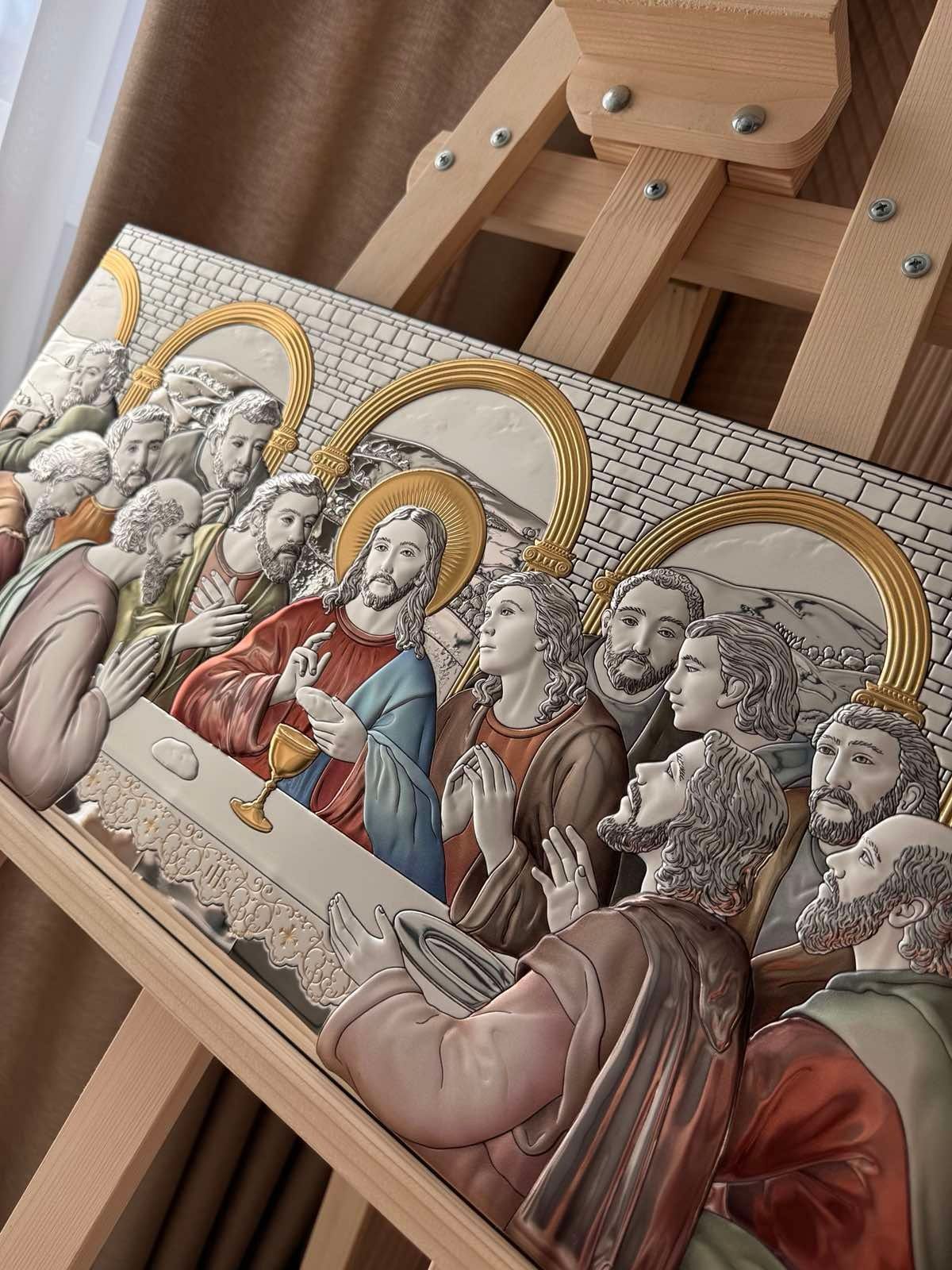 Ікона &laquo;Тайна вечеря&raquo; кольорова срібна 28&times;56 см без рамки AE 0290 5D фото