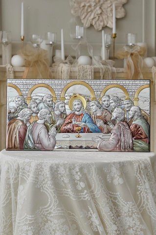 Ікона &laquo;Тайна вечеря&raquo; кольорова срібна 28&times;56 см без рамки AE 0290 5D фото