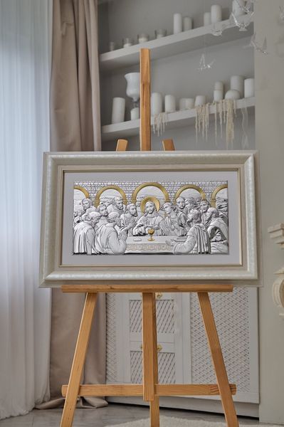 Ікона &laquo;Тайна вечеря&raquo; срібна з позолотою в бежевій рамці 82&times;55 см 0290 5 DM 8330 BG фото