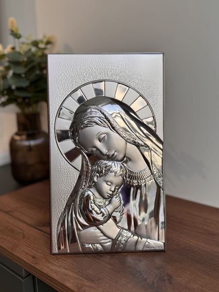 Срібна ікона &laquo;Матір Божа з Ісусом&raquo;, середній вертикальний формат, 19&times;32 см 35G35402 фото