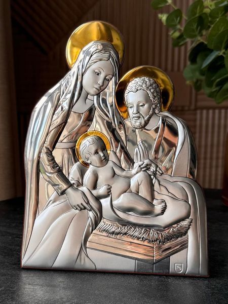 Срібна ікона &laquo;Різдво Христове&raquo; з янголом та позолотою, середній формат, 16&times;22 см С737 D815 O фото
