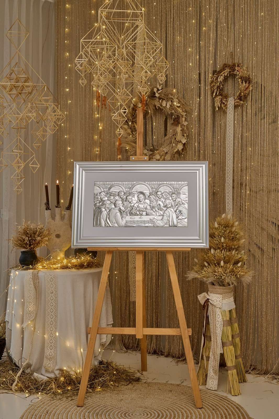 Икона &laquo;Тайная вечеря&raquo; серебряная в темной рамке 80&times;52 см 0290 5S DM 8330 фото