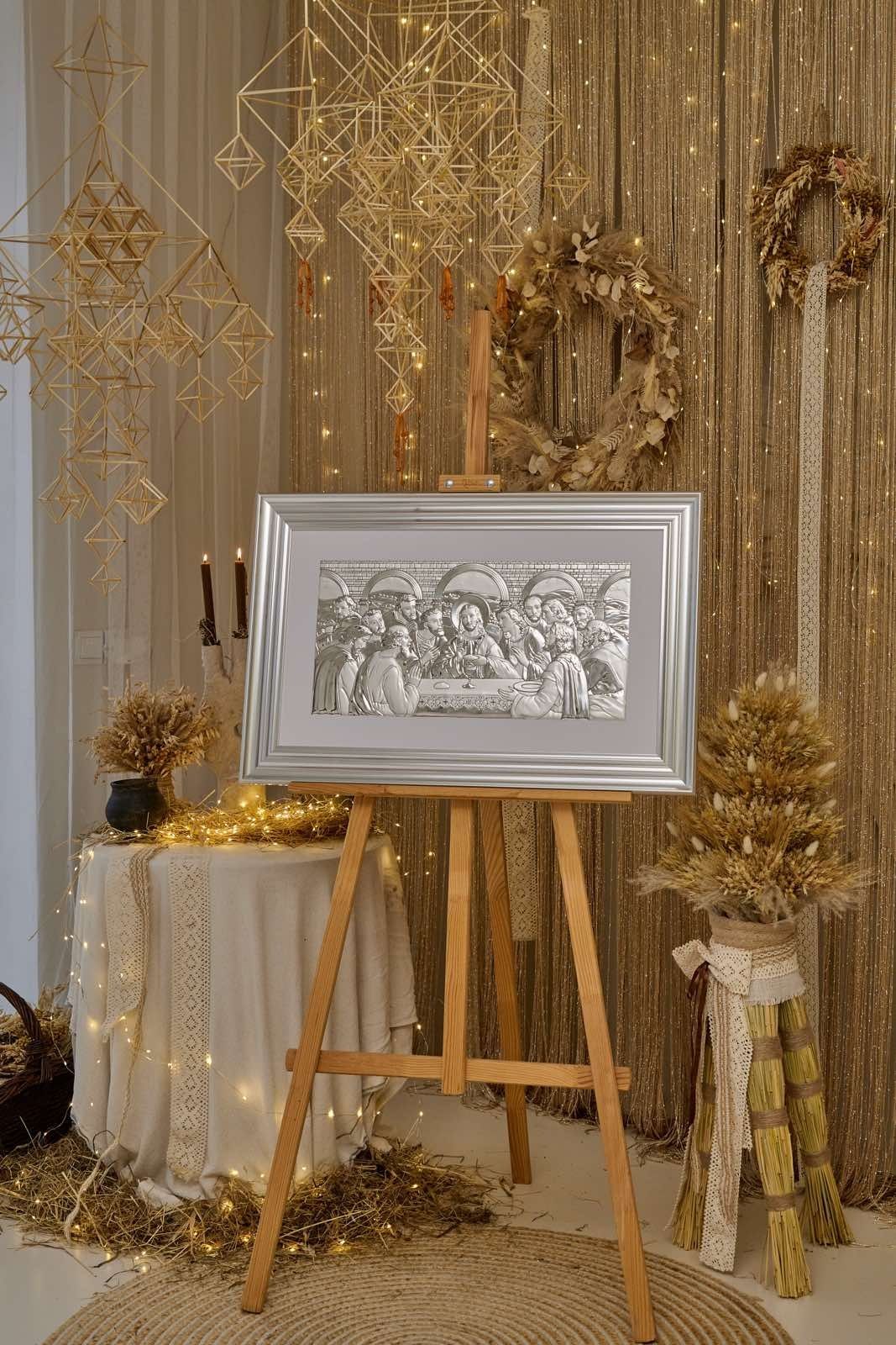 Икона &laquo;Тайная вечеря&raquo; серебряная в темной рамке 80&times;52 см 0290 5S DM 8330 фото
