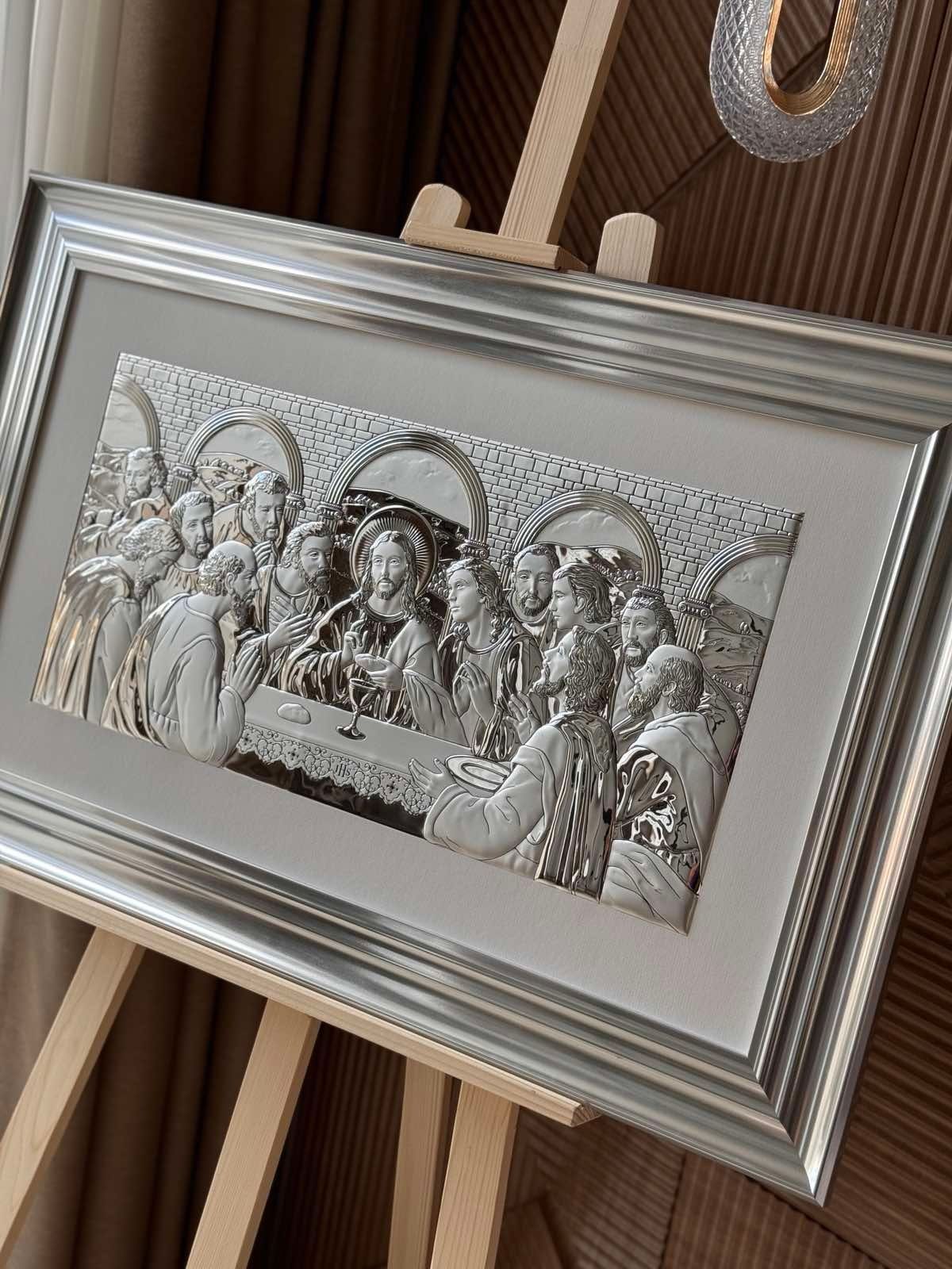 Икона &laquo;Тайная вечеря&raquo; серебряная в темной рамке 80&times;52 см 0290 5S DM 8330 фото