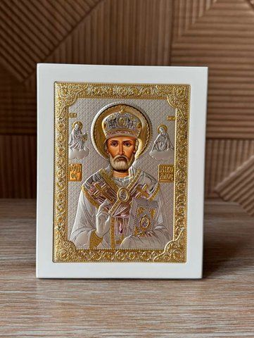 Срібна ікона святого Миколая Чудотворця 21x26 см у золотій рамці PR 6 003 GK фото