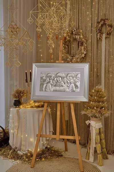 Ікона &laquo;Тайна вечеря&raquo; срібна в темній рамці 80&times;52 см 0290 5S DM 8330 фото