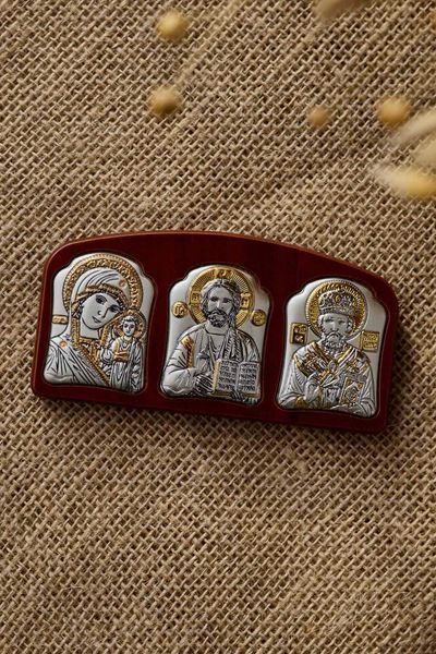 Автомобільна срібна ікона &laquo;Трійця&raquo; горизонтальна із золотими акцентами 10,5x5,5 см AP-3 G фото