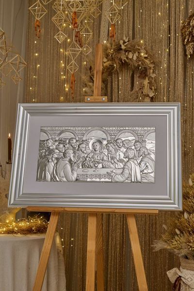 Ікона &laquo;Тайна вечеря&raquo; срібна в темній рамці 80&times;52 см 0290 5S DM 8330 фото