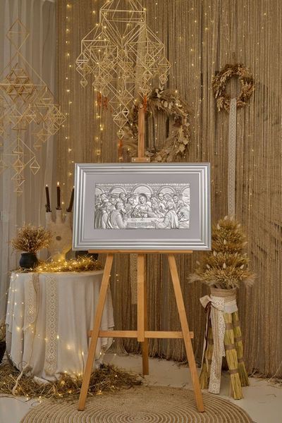 Ікона &laquo;Тайна вечеря&raquo; срібна в темній рамці 80&times;52 см 0290 5S DM 8330 фото