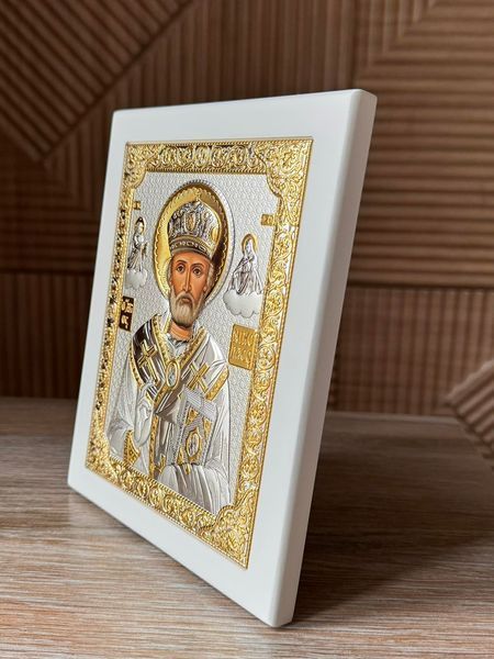 Срібна ікона святого Миколая Чудотворця 21x26 см у золотій рамці PR 6 003 GK фото