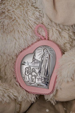 Серебряная икона Фатимской Богородицы на розовой подкладке 7,5x9 см 10561 1RA фото
